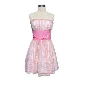 Vintage Betsey Johnson Silk Striped Cupcake Dress Strapless